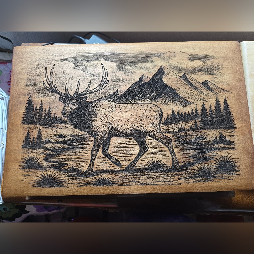 Elk Storage Box with Drawer – Rustic Décor Upcycle Laser Engraved